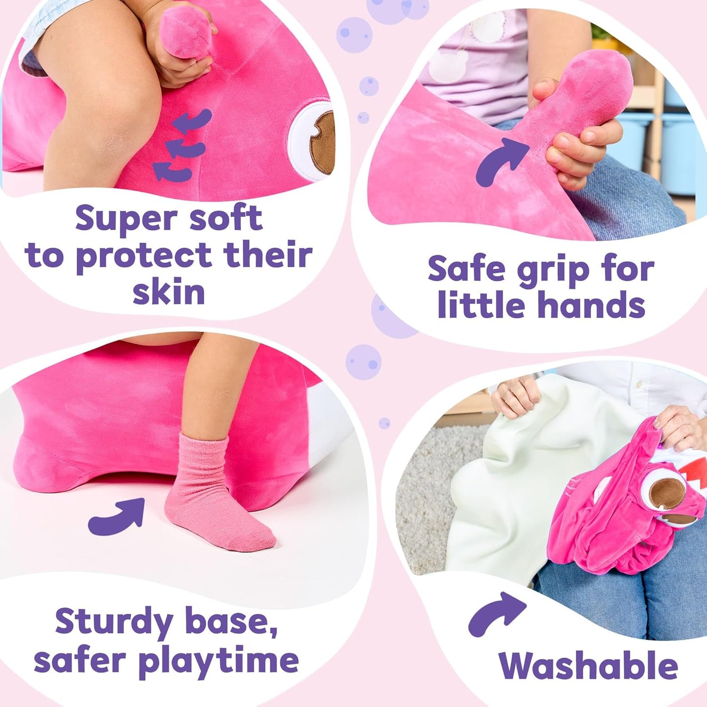 JITTERYGIT Baby Shark Bouncy Hopper - Musical Plush Toy for Kids and Toddlers - Mommy Shark (Pink)