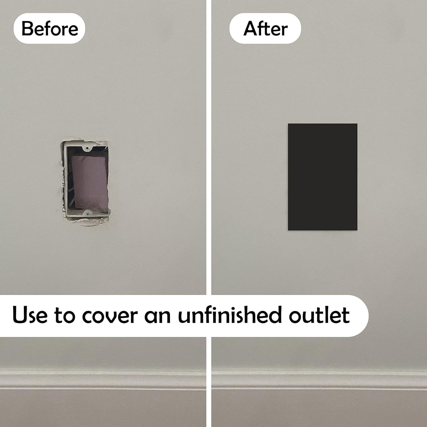 Rubber Bond Self-Adhesive Rubber Wall Outlet Cover Plate 5 Pack - Easy to Apply Peel & Stick Drywall Hole Patch - 5x3 Inch Screwless Blank Wall Plate Cover - Premium Rubber Wall Hole Cover (Black)