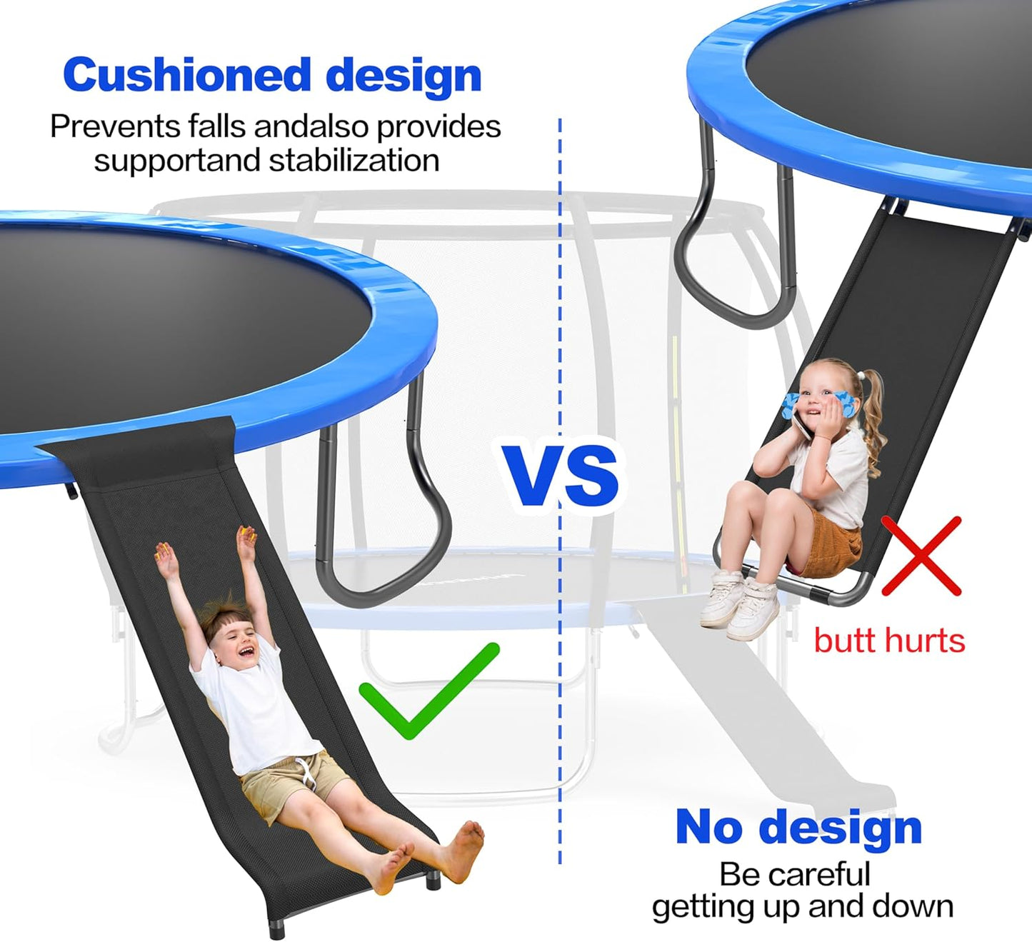 Universal Trampoline Slide with Buffer Region, Heavy Duty Steel Trampoline Accessory, for 8 10 12 14 15 16FT Trampoline, Ideal for Children or Kids to Climb up and Slide Down. (Black)