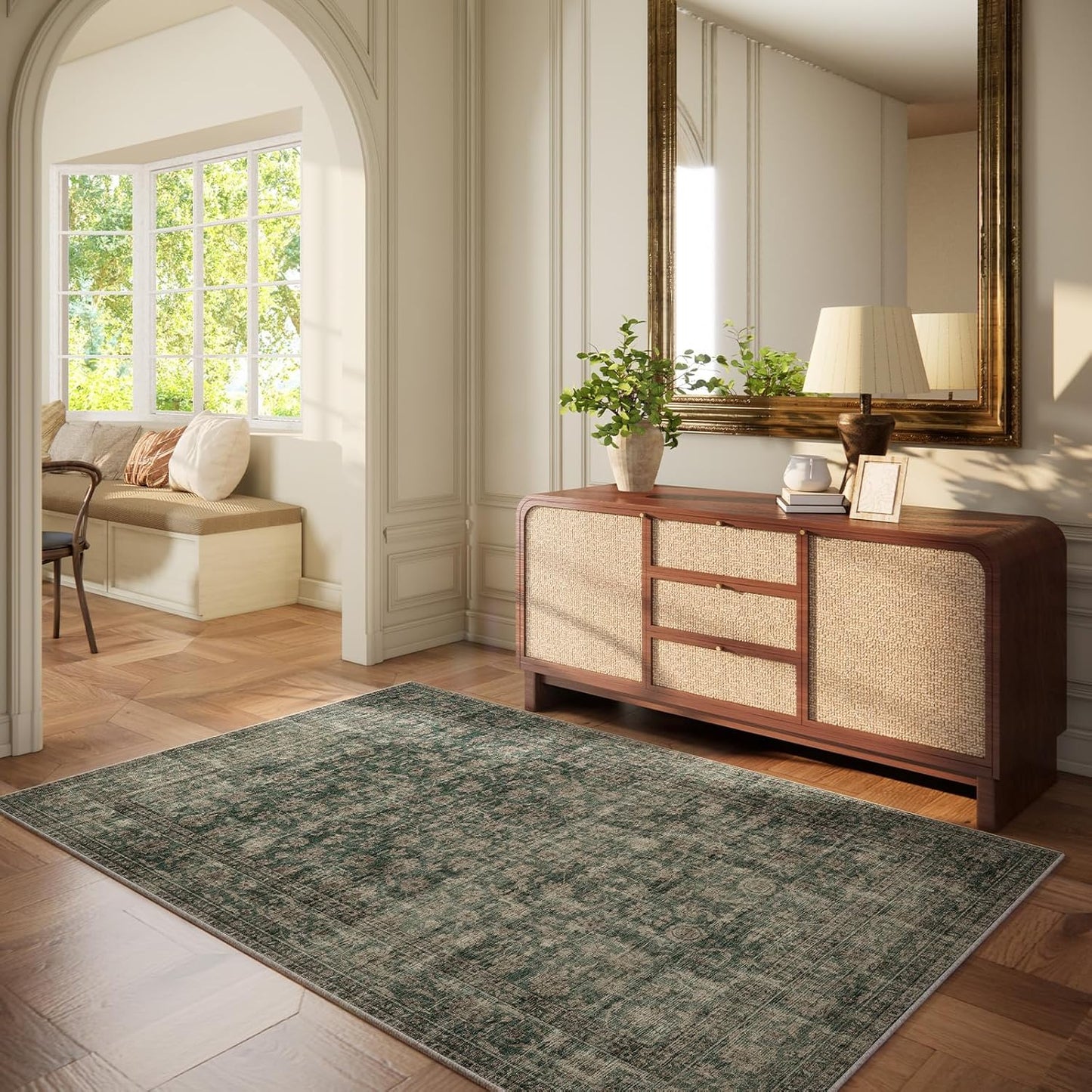 Machine Washable Throw Rugs for Entryway: Door Mat Indoor Entrance 4x6 Rug Boho Small Area Rug Non-Slip Low Pile Kitchen Rug for Front Door Indoor Entrance Entry Kids Room