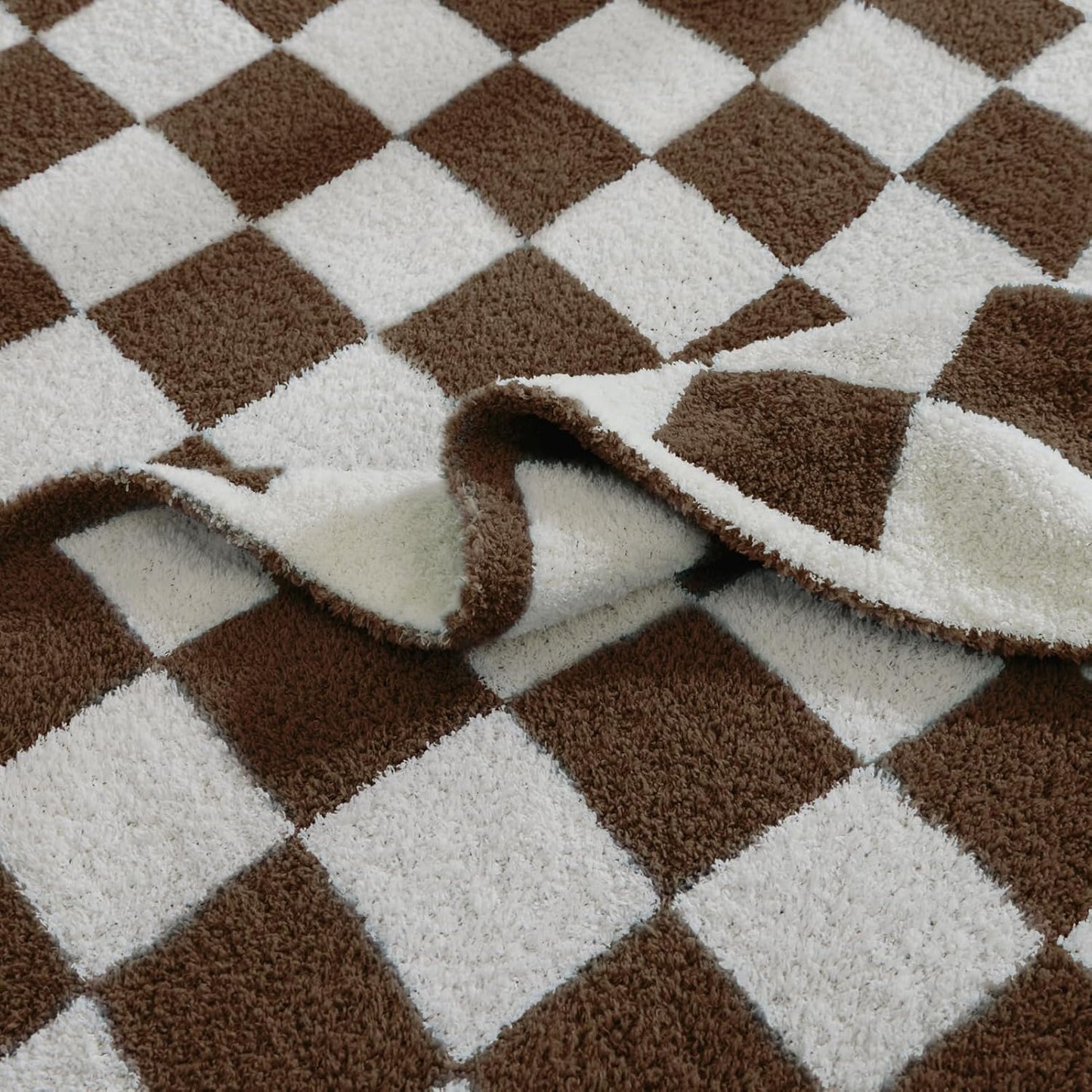 WRENSONGE Checkered Throw Blanket, Coffee Soft Cozy Fluffy Warm Hand Made Throw Blankets for Couch, Sofa, Chair, Bed, Camping, Picnic, Travel Lightweight Bed Blanket - 60"*80"