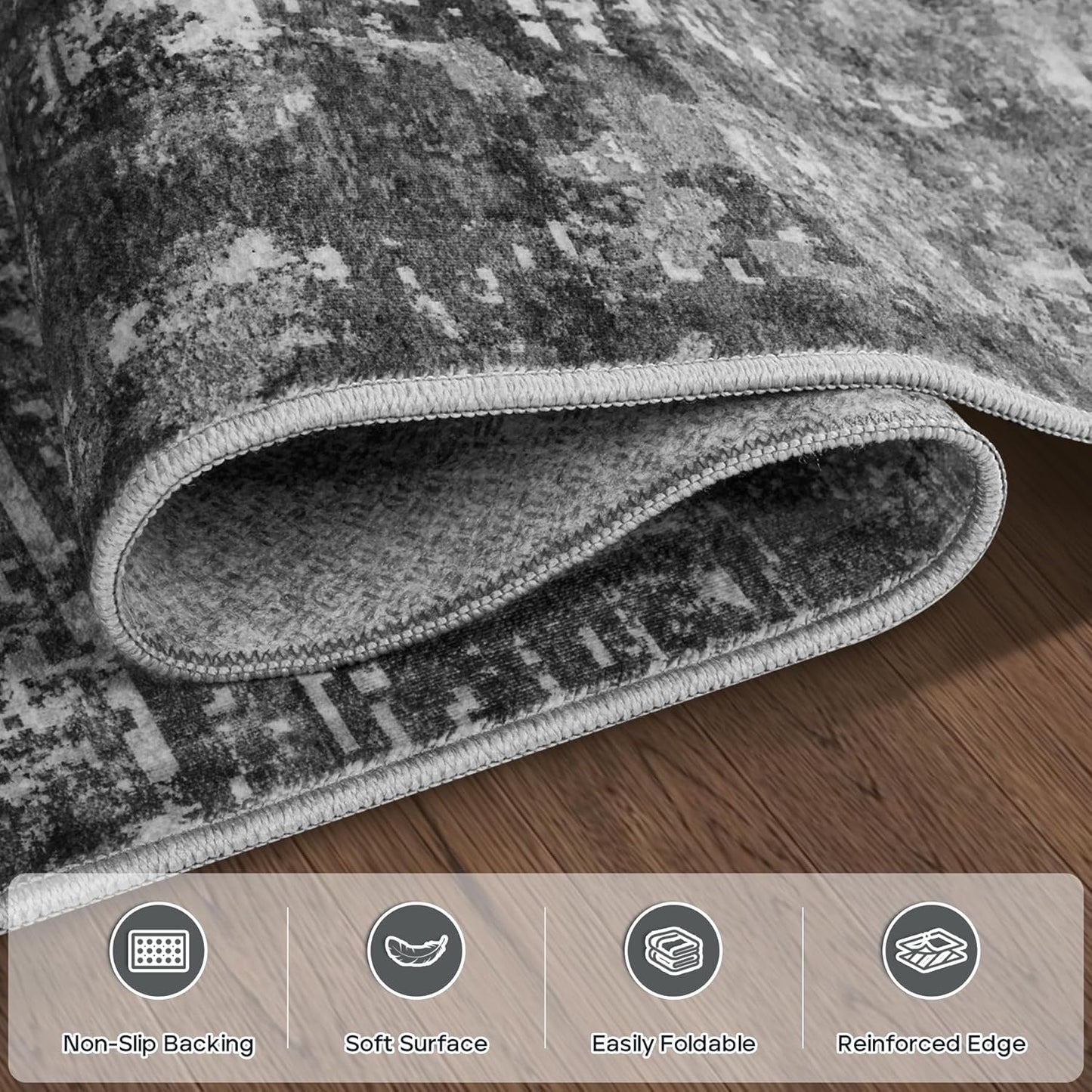 10x14 Area Rugs Large Living Room Rug Washable: Modern Abstract Rug Indoor Modern Carpet Non Slip for Dining Room Bedroom Nursery Home Office Black Grey