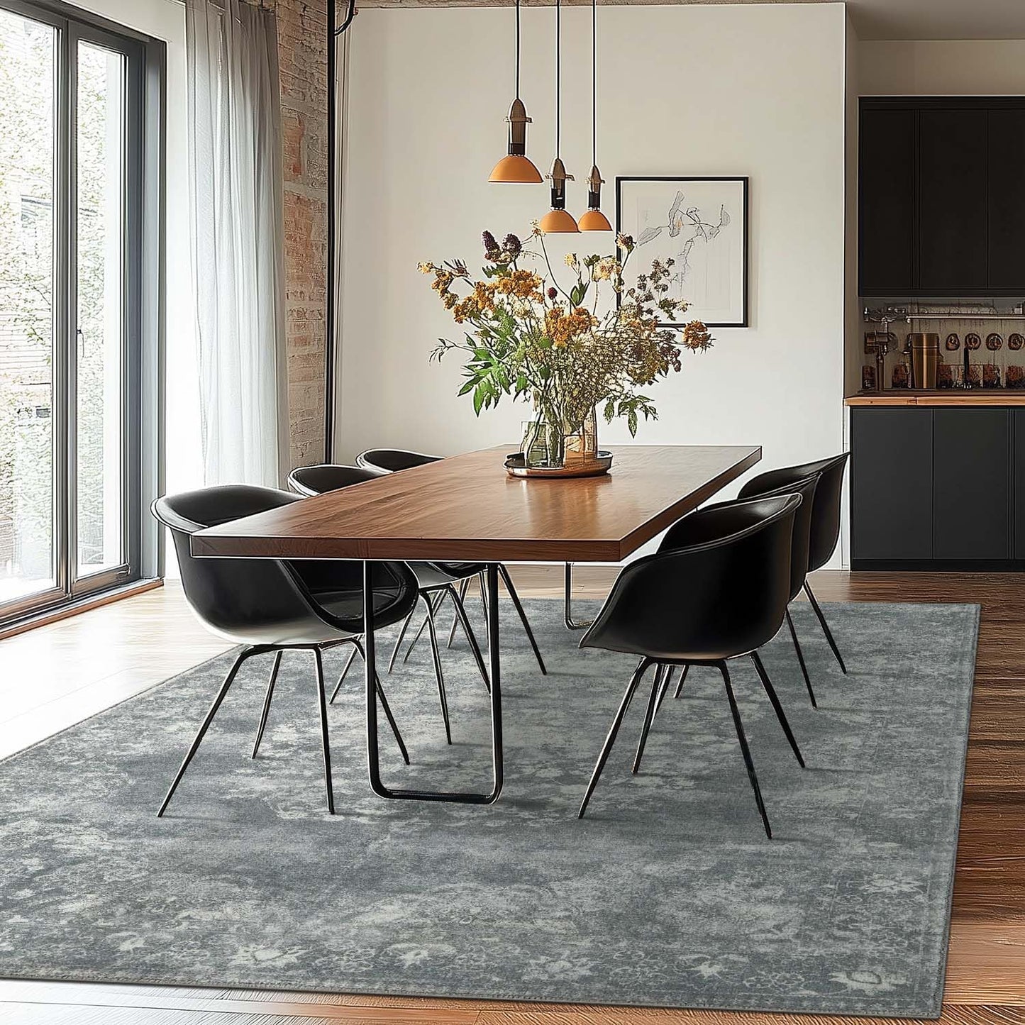 jinchan Washable Area Rug 6x9 for Living Room - Soft Faux Wool Ultra-Thin Stain Resistant Non-Slip Distressed Vintage Floral Rug Large Carpet for Bedroom,Dining Room,Home Office,Nursery(Grey, 6'x9')