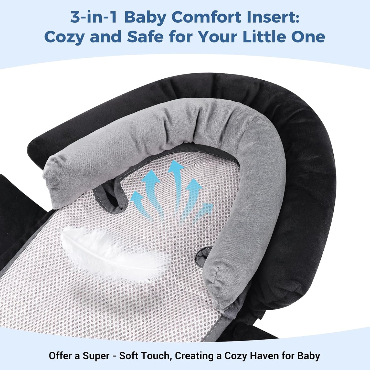 COOLBEBE Upgraded 3-in-1 Babybody Support & Strap Covers Set for Newborn Infant - Extra Soft Car Seat Insert Cushion Pad, Perfect for Carseats, Strollers, Swing, Black