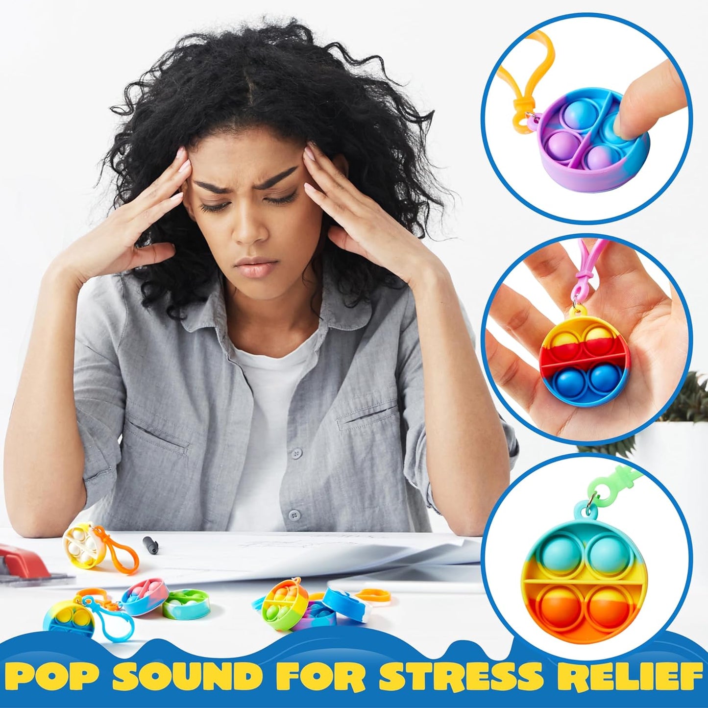 JOYIN Pop Fidget Keychain Mini Fidget Toys Bulk 30 Pack Party Favors for Kids 4-8,8-12 Years Kids, Goodie Bag Stuffers Fidgets for Classroom Prizes Sensory Fidget Toy Packs