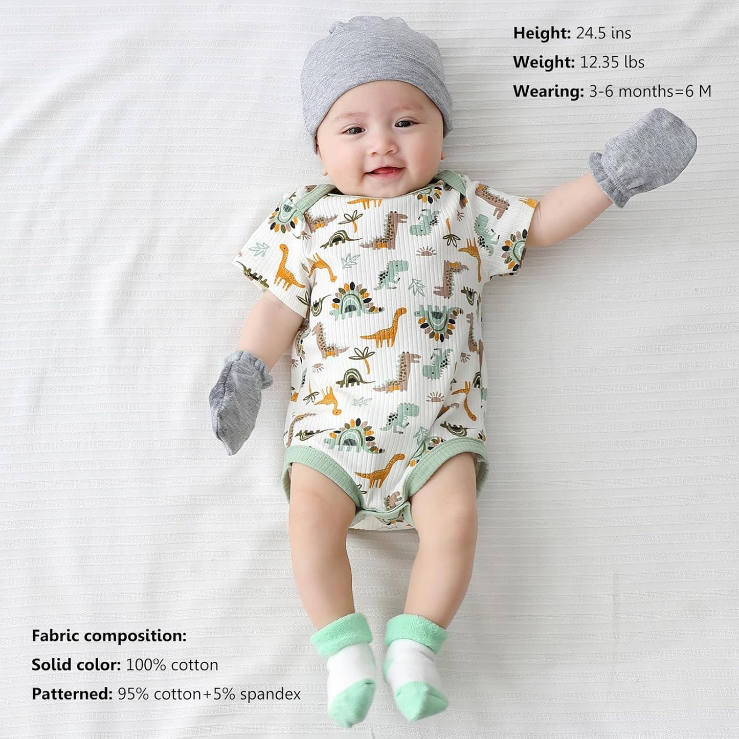 Newborn Baby Short Sleeve Bodysuit Cotton One-Piece Baby Clothes 5-Pack, 0-12 Months