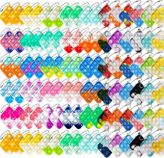 150 pcs Random Color Mini Squeeze Pop Bubble Fidget Sensory Toys, Mini Keychain Wrap Small Relieve Anxiety Stress Toy, Pop Bulk Silicone Classroom Prize for Kids Adult Party Gift