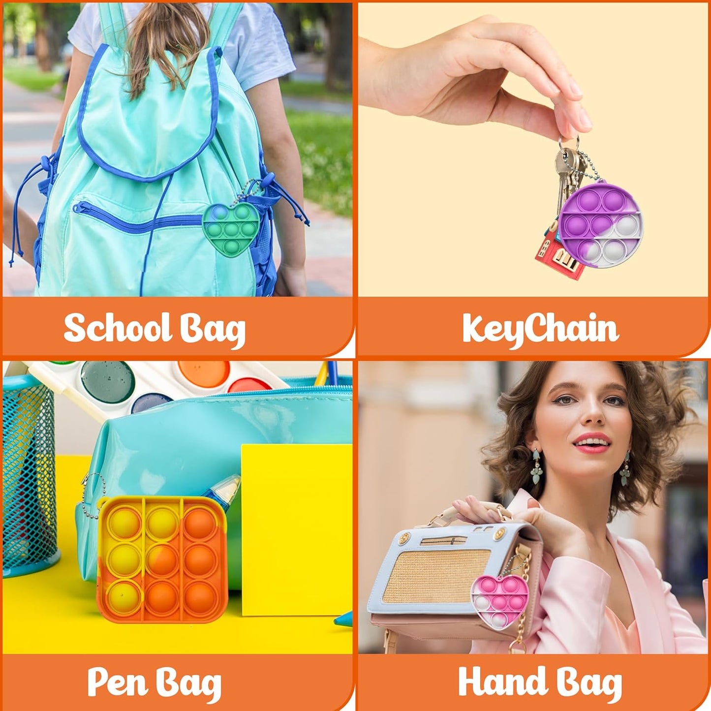 Shapes Pop Fidget Toys Set, Silicone Rainbow Popper Fidget Set for Children, Sensory Squeeze Toys Stress Reliever Tool for Kids Adult ADHD, Square, Heart and Circle Shapes, 4 of Each Shape