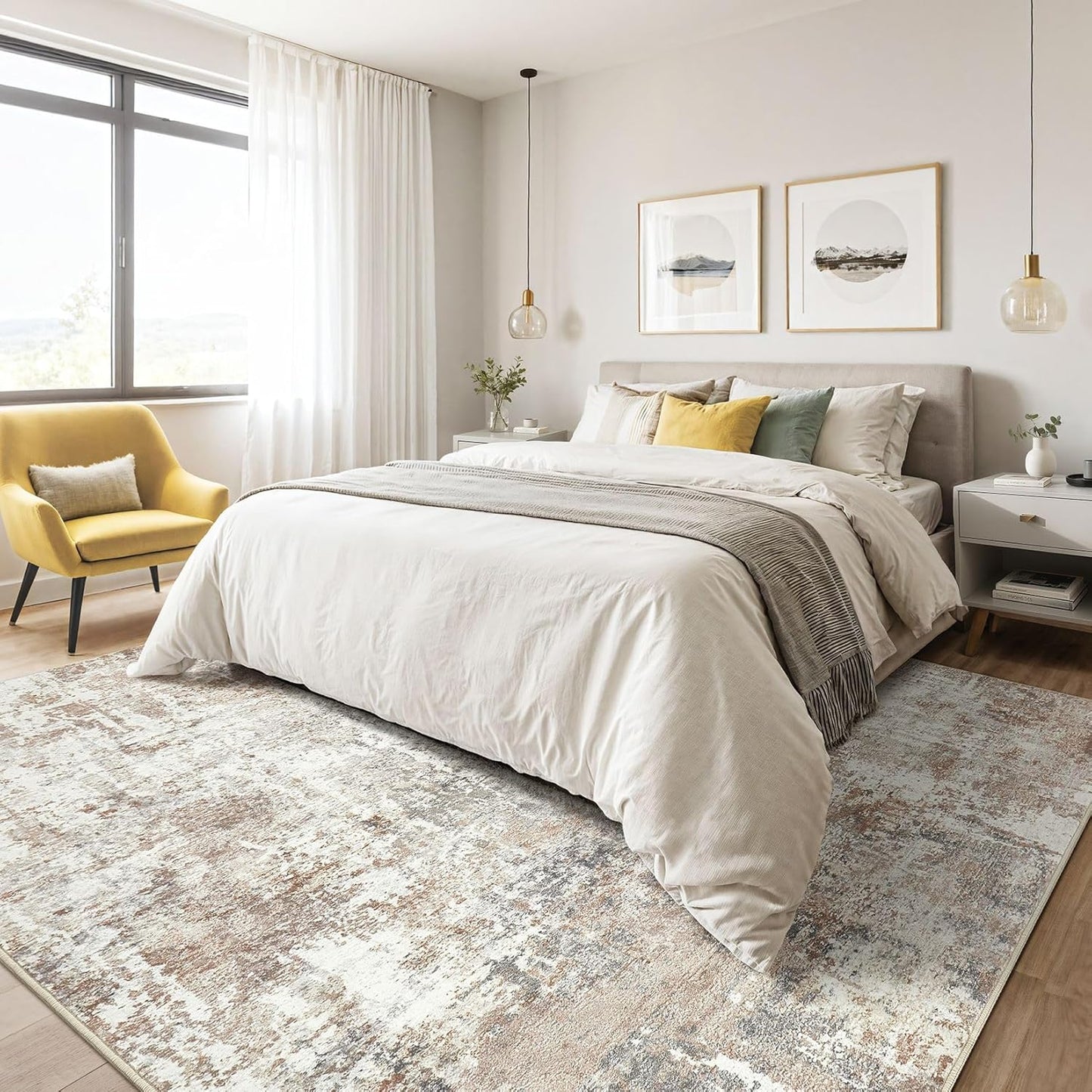 8x10 Area Rugs Living Room: Washable Large Abstract Modern Soft Rug Stain Resistant Indoor Floor Non Slip Accent Carpet for Bedroom Nursery Playroom Dining Room Office Dorm Home House- Brown