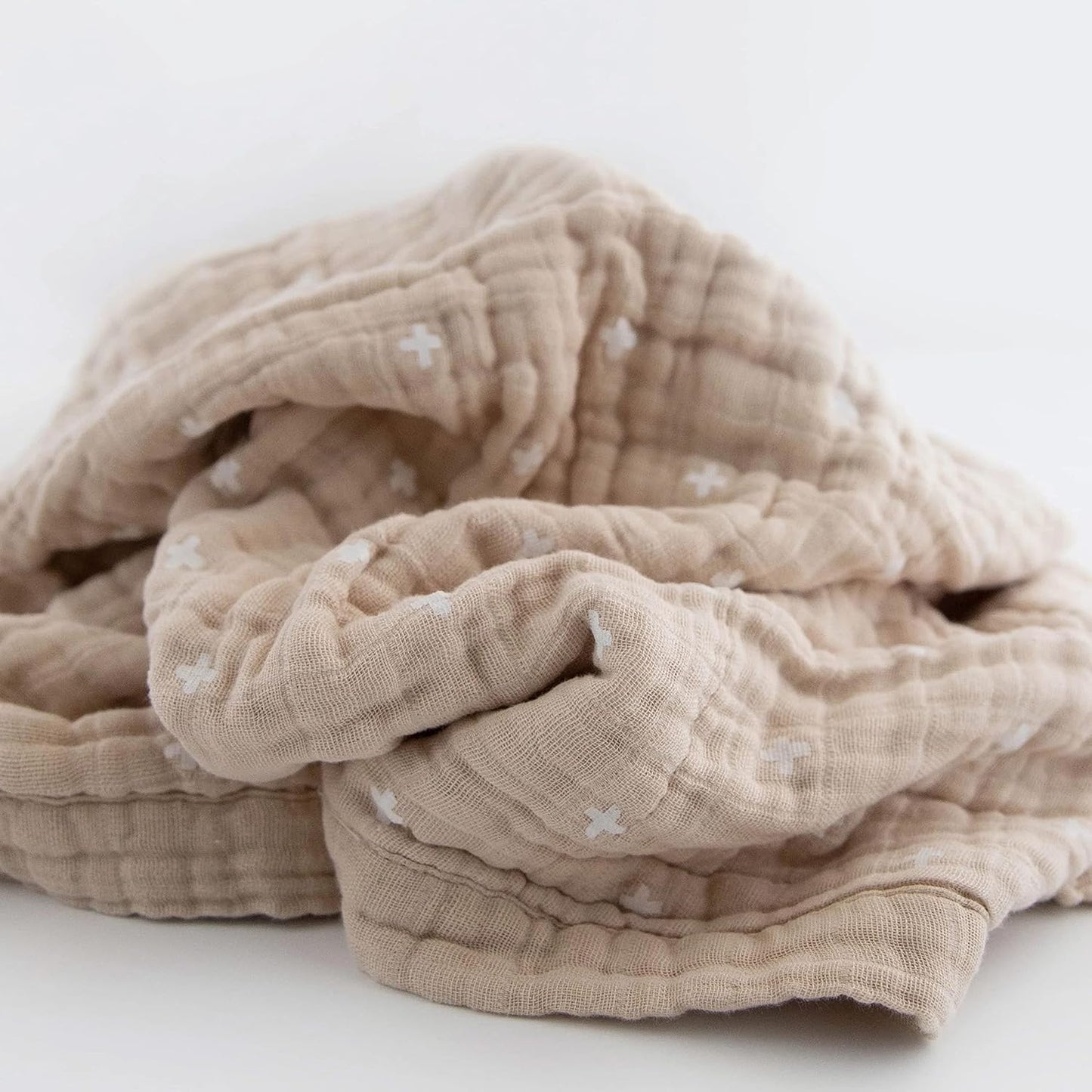 Little Unicorn Newborn Receiving Quilt | Ultra- Soft, Multi-Layered Muslin Fabric | Gift for Newborns & on-The-go (Taupe Cross)