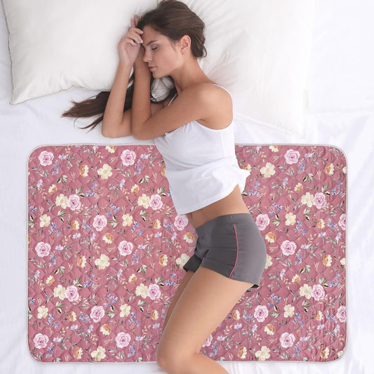 Organic Incontinence Pad for Period - Waterproof Protectors - Reusable Washable Pee Pad - Fits Twin to Full Size Beds - 100% Organic Viscose Derived from Bamboo - 34" x 52" Dark Flower