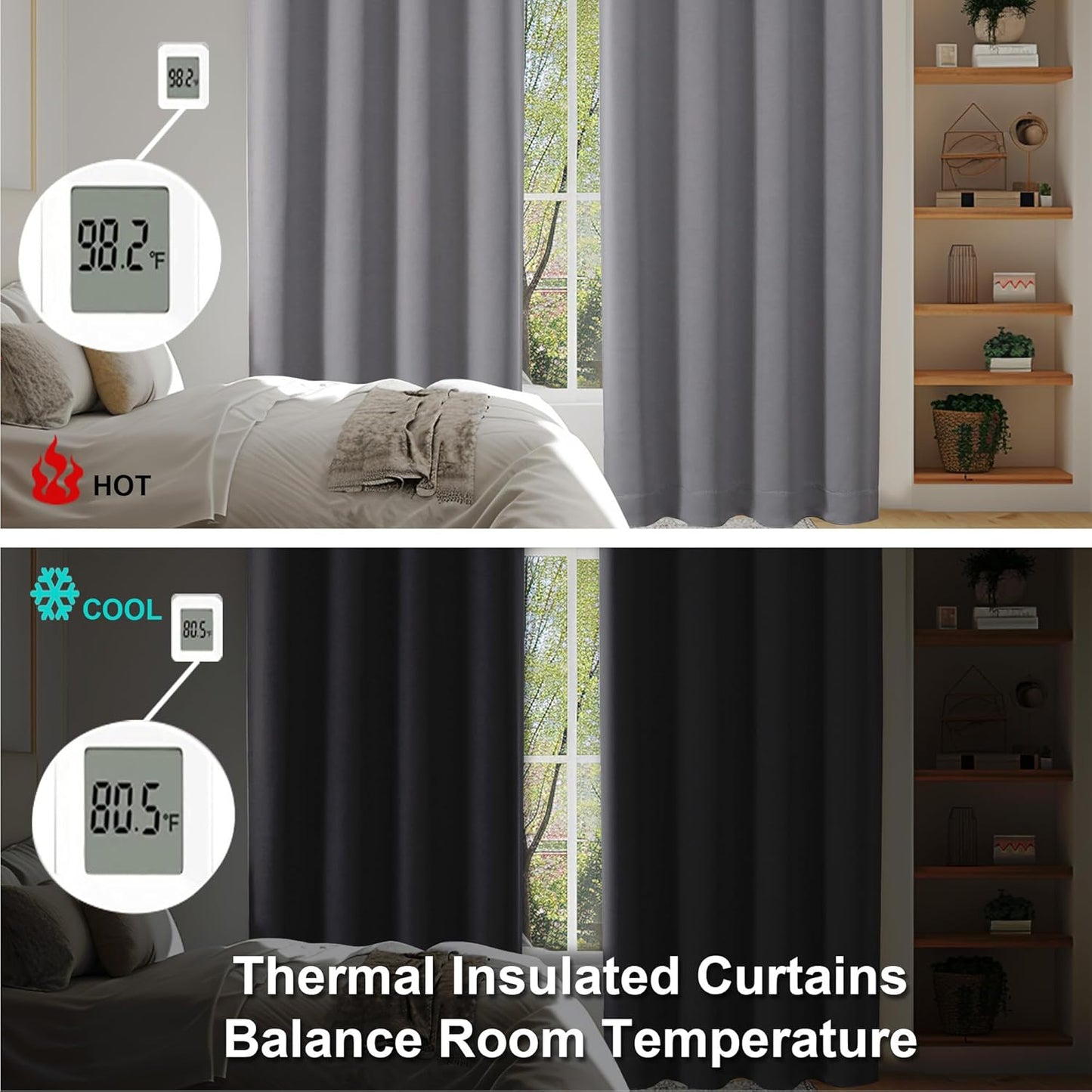 Simplebrand Ava Light Grey Short Blackout Curtains for Bedroom 45 Inches Long 2 Panels Set, Solid Thermal Insulated, Energy Saving Window Treatment Curtains Blackout Drapes, W40 x L45 Inch, Light Grey