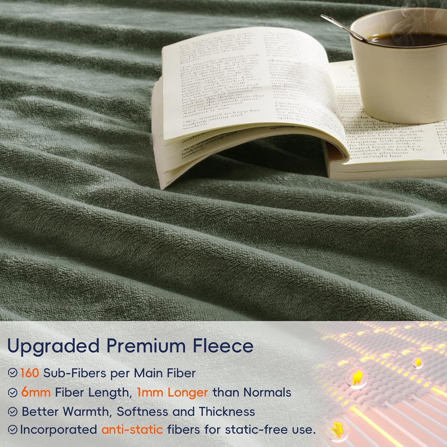 PHF Ultra Soft Fleece Blanket Twin Size, No Shed No Pilling Luxury Plush Cozy 300GSM Lightweight Blanket for Bed, Couch, Chair, Sofa Suitable for All Season, 66" x 90", Olive Green