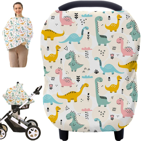 Multi-use Carseat Covers Breastfeeding Cover - Car Seat Covers for Babies, Stretchy Carseat Canopy Cover, Boys and Girls Shower Gifts (Colours Dinosaur)