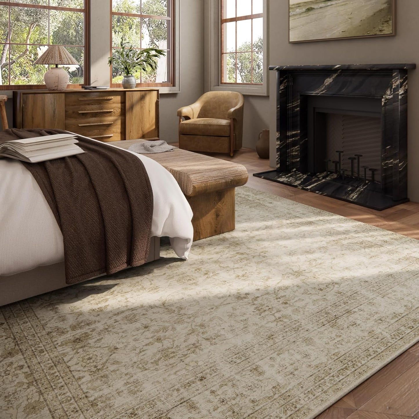 Machine Washable Rugs for Living Room: 9x12 Area Rugs for Bedroom Boho Vintage Rugs Stain Resistant Non Slip Low Pile Soft Lightweight Carpet for Kitchen Dining Room Farmhouse Nursery Kids Room