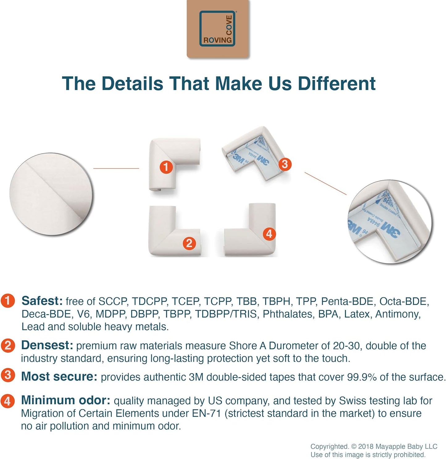 Roving Cove HeftyFit Corner Protector for Baby (8 Large Corners), Heavy-Duty Soft Rubber Foam Furniture Corner Bumper Guards, 3M Adhesive Pre-Taped, Oyster White (Off White)