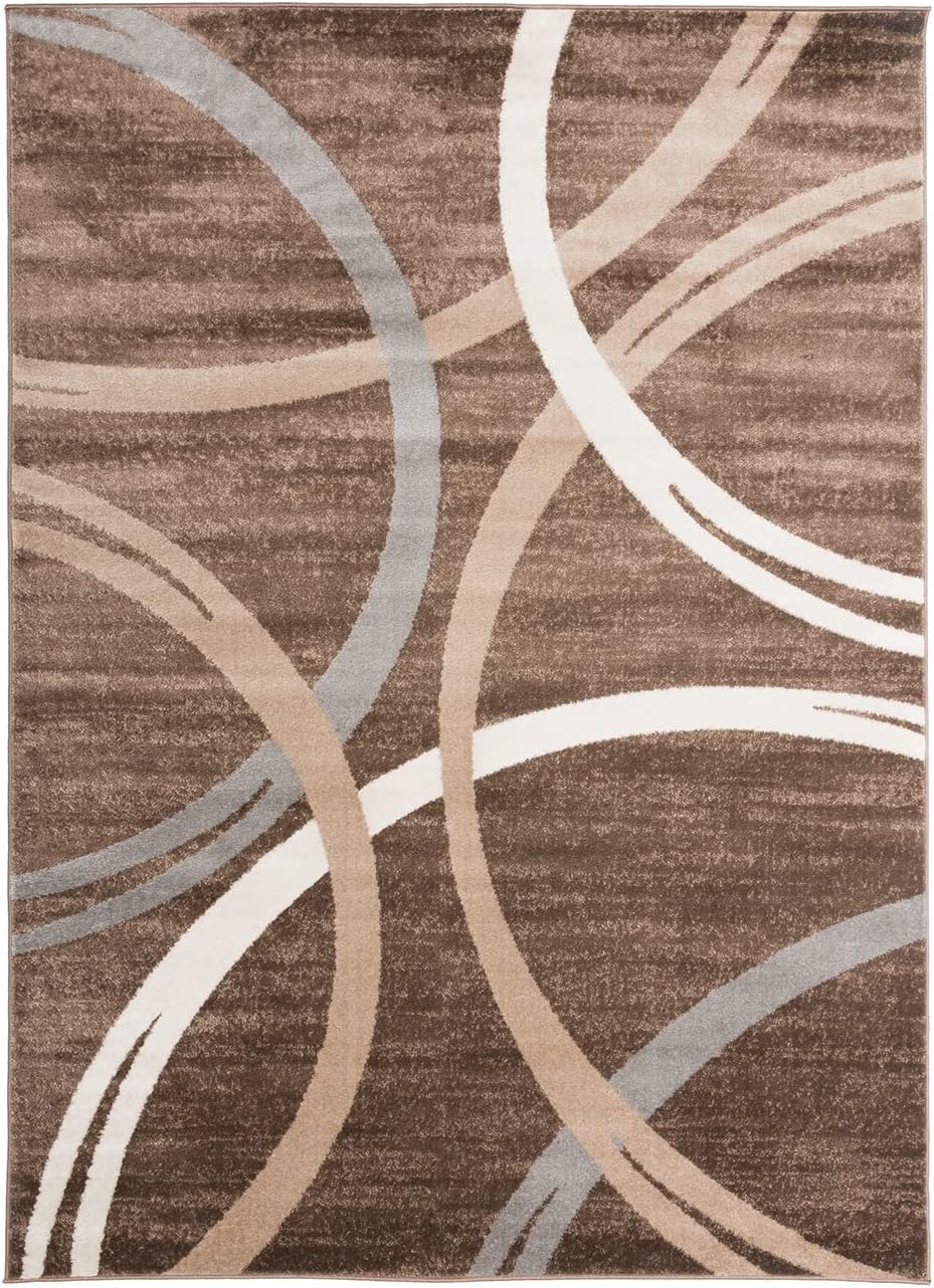 Rugshop Modern Wavy Circles Design Area Rug 7' 10" x 10'2" Brown