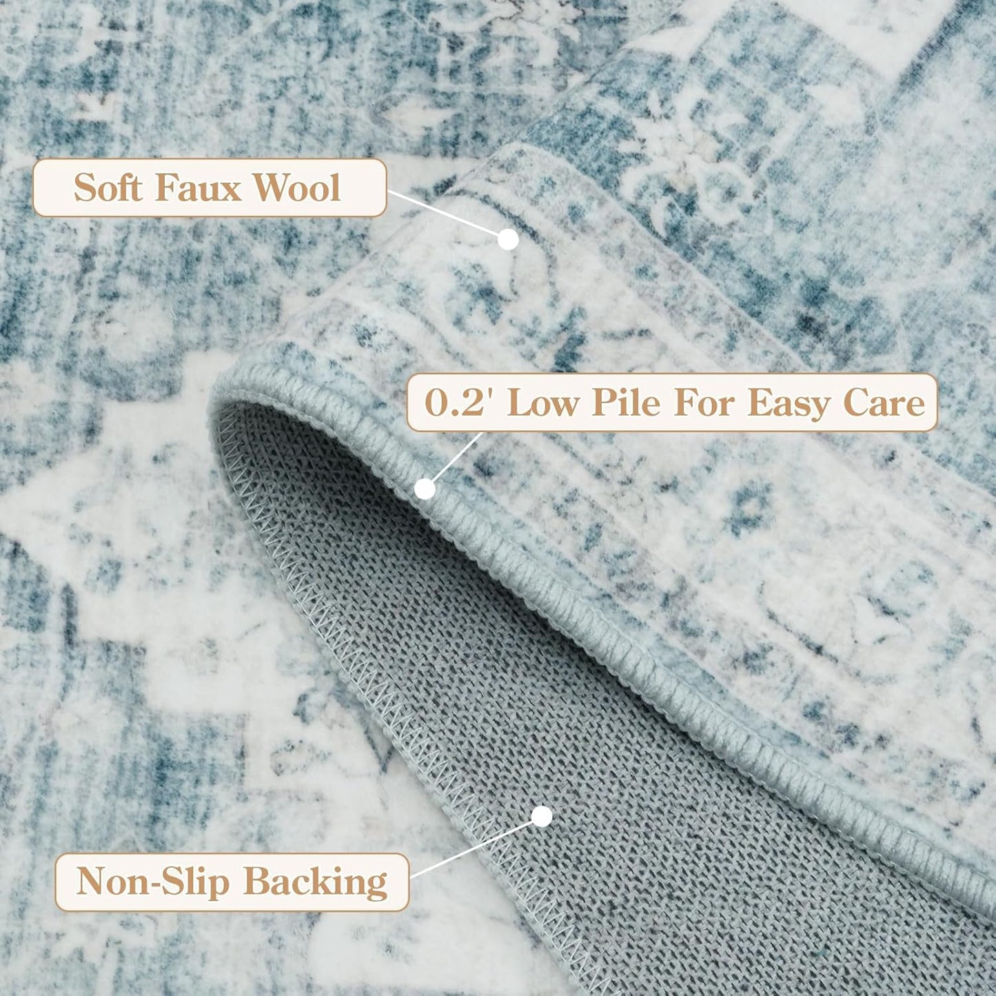 LIVEBOX Washable Area Rug 9x12 Rugs for Living Room Bedroom, Non-Slip Boho Indoor Carpet for Dining Room Office, Low-Pile Farmhouse Soft Carpets for Kids Nursery Room Playroom, Blue