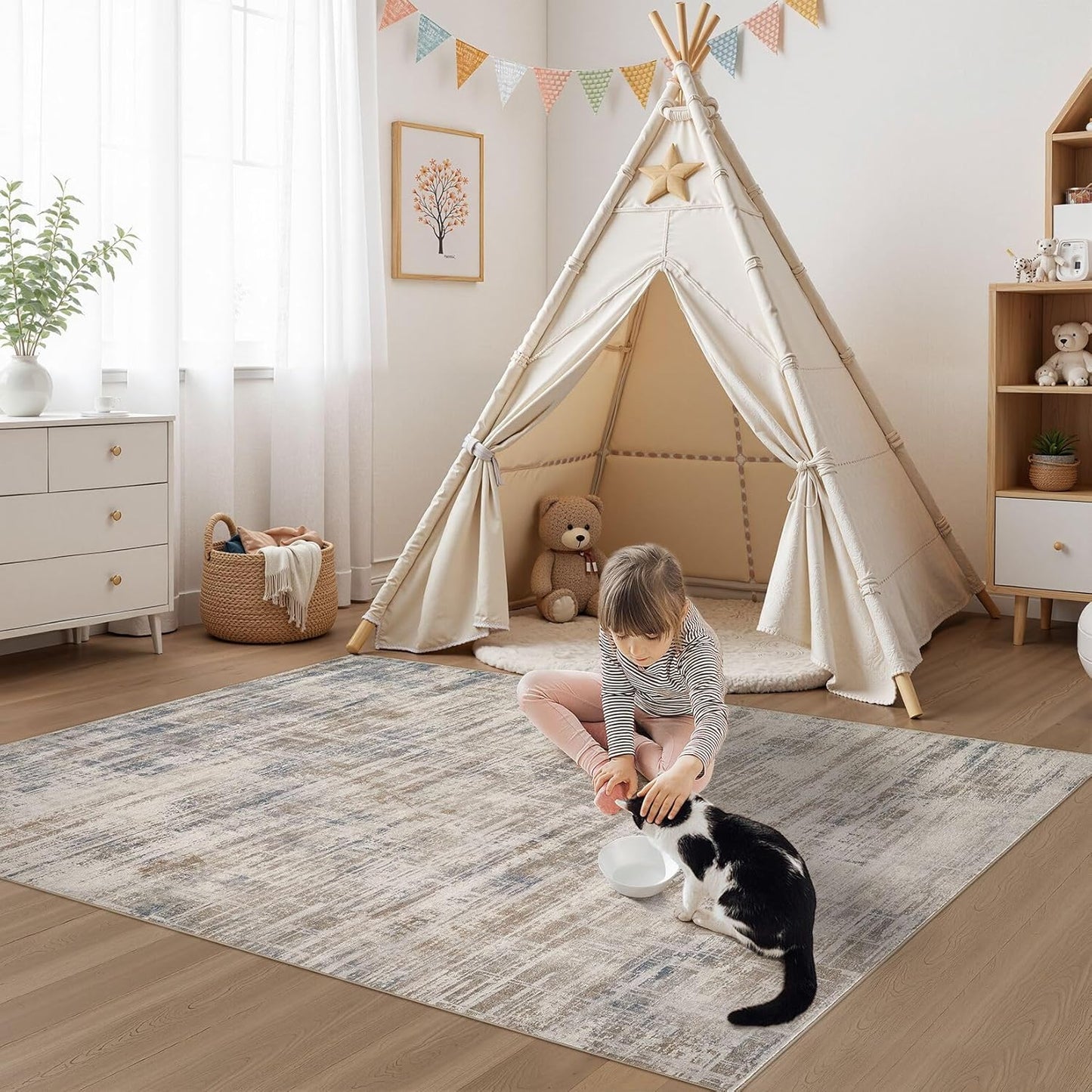 Area Rug for Living Room: 3x5 Washable Neutral Abstract Modern Soft Rugs Non Slip Indoor Floor Stain Resistant Carpet for Bedroom Dining Room Office Nursery - Brown