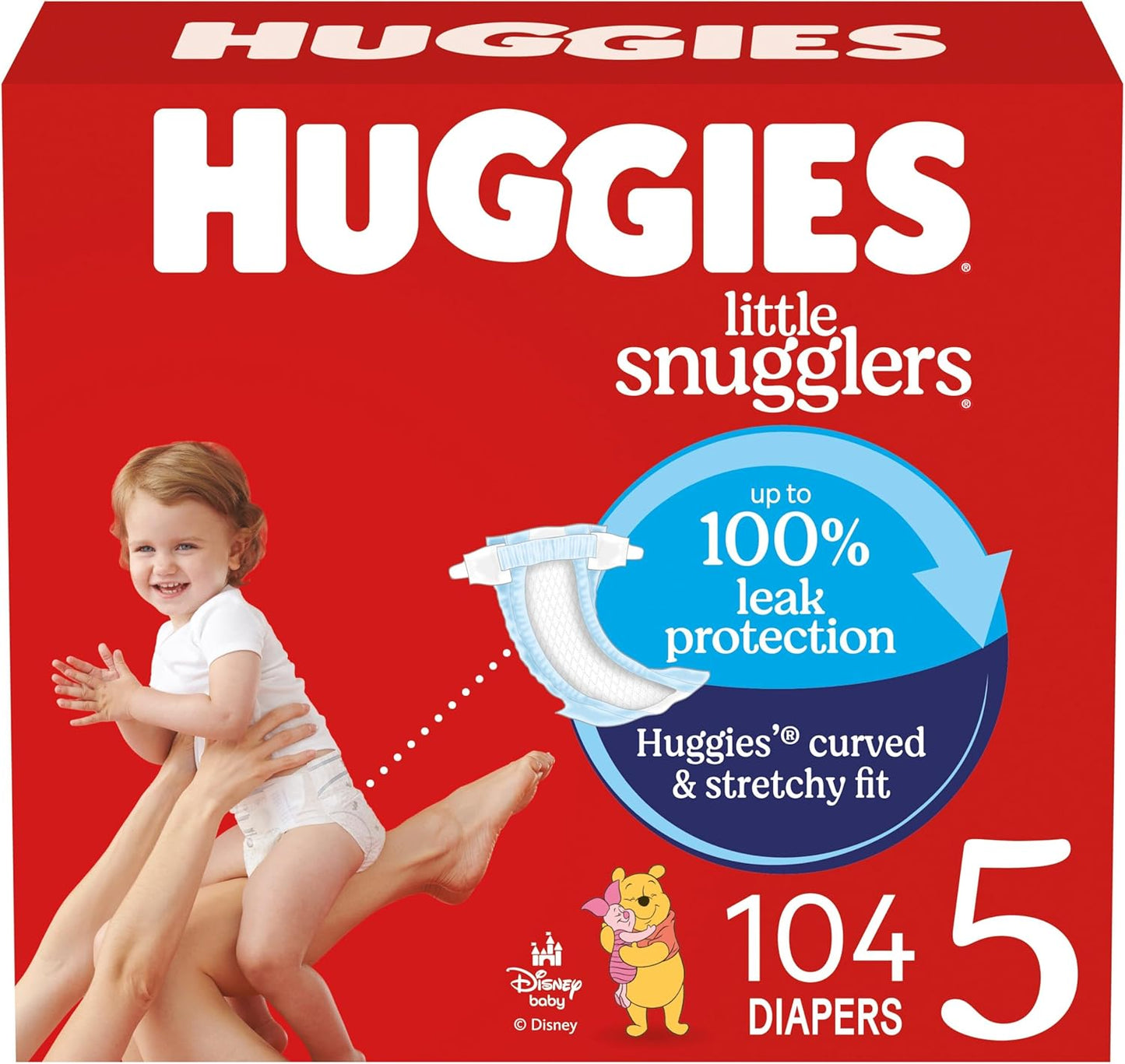 Huggies Size 5 Diapers, Little Snugglers Baby Diapers, Size 5 (27+ lbs), 104 Count, Packaging May Vary
