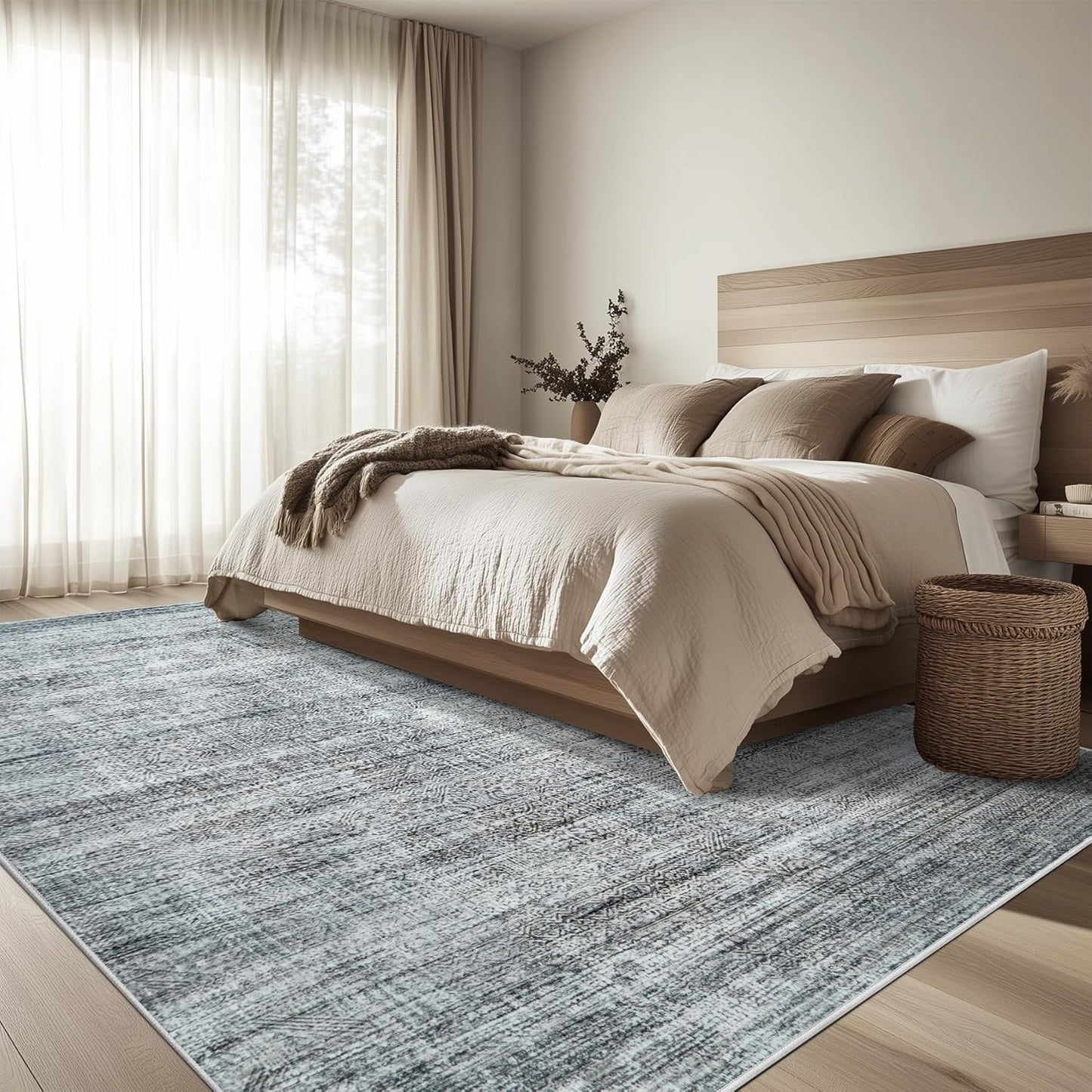 6x9 Area Rug Living Room Rugs - Washable Rug Large Modern Abstract Soft Thin Carpets Indoor Floor No Slip Vintage Carpet for Bedroom Under Dining Table Nursery Home Office Decor Gray Blue