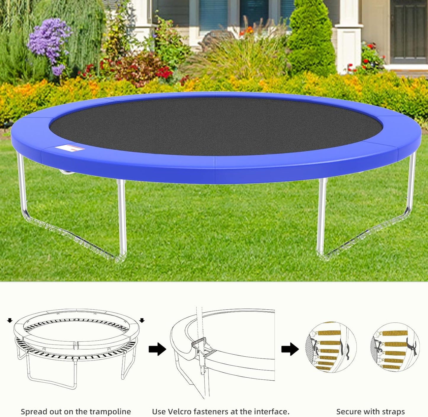 Trampoline Spring Cover, 10ft/12ft/14ft/15ft/16ft Trampoline Replacement Safety Pad, Waterproof Trampoline Accessories Pad for Round Frame