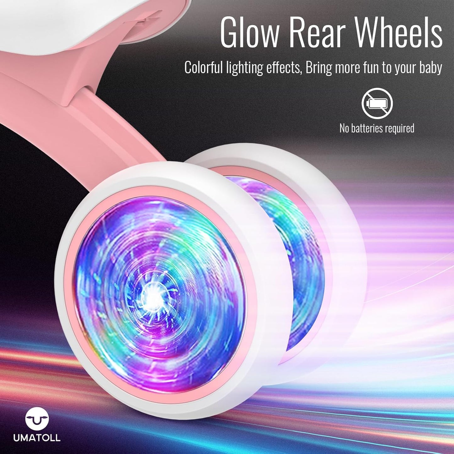 Umatoll Colorful Lighting Baby Balance Bike Toys for 1 Year Old Girls Gifts, Adjustable Seat, 1st Birthday Gifts, 12-24 Months Toddler Bike, Pink