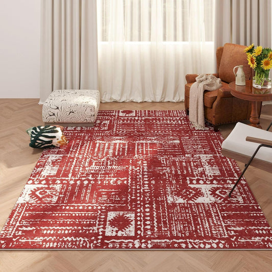 Living Room Rug 5x7 Rug Machine Washable Boho Area Rug Non Slip Moroccan Vintage Low Pile Large Rugs for Living Room, Bedroom, Farmhouse, Dining Room, Kids Playroom(Terracotta)