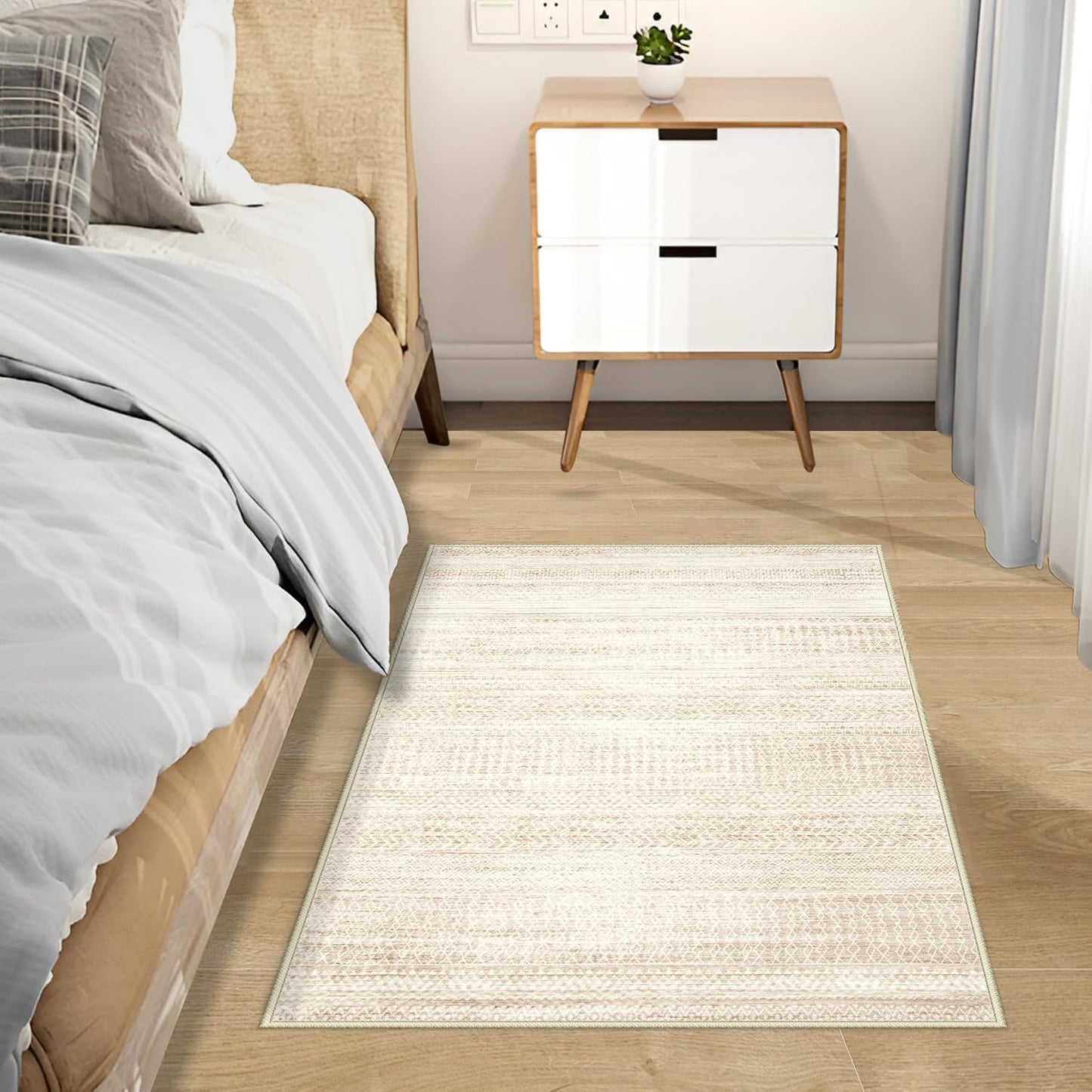 Moroccan Area Rug 2x3 - Washable Distressed Entryway Rug Non-Slip Small Rug, Soft Low-Pile Geometric Farmhouse Indoor Door Mat Floor Carpet for Entrance Bedroom Kitchen(2'x3',Ivory Beige)