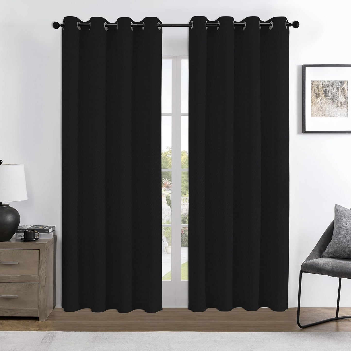 Joydeco 100% Blackout Curtains 90 Inches Long 2 Panels Set, Thermal Insulated Long Curtains& Drapes 2 Burg, Room Darkening Drapes for Bedroom Living Room Window (Black, W52 x L90 Inch)
