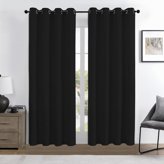 Joydeco 100% Blackout Curtains 90 Inches Long 2 Panels Set, Thermal Insulated Long Curtains& Drapes 2 Burg, Room Darkening Drapes for Bedroom Living Room Window (Black, W52 x L90 Inch)