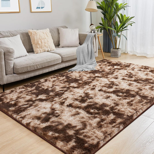 8x10 Area Rugs for Living Room, Ultra Soft Fluffy Rugs for Bedroom, Anti-Skid High Pile Indoor Carpet for Nursery, Kids Room, Playroom, Home Decoration, Tie-Dyed Brown
