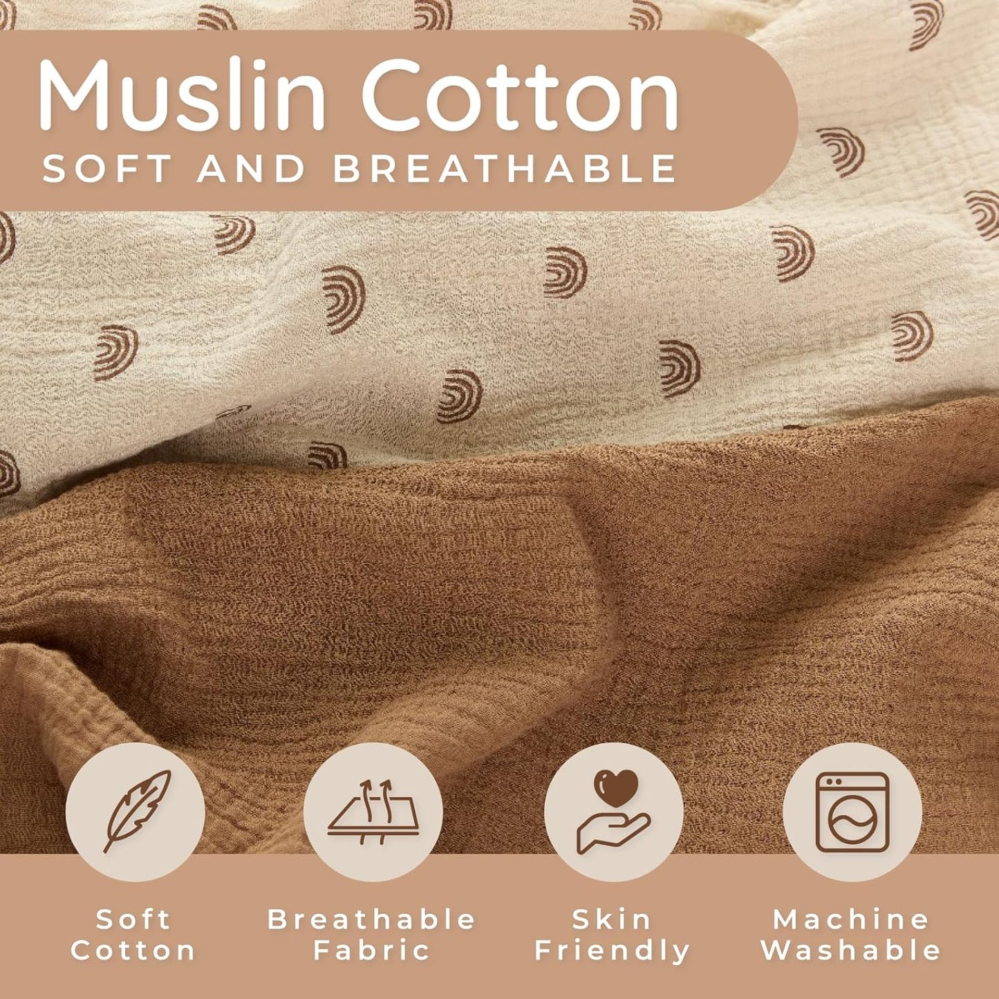 Muslin Crib Sheets 52"x28" - 2 Pack Cotton Fitted Crib Sheets for Boys & Girls - Baby Crib Sheets Neutral Sunset Design, Fits Standard Crib & Toddler Mattress