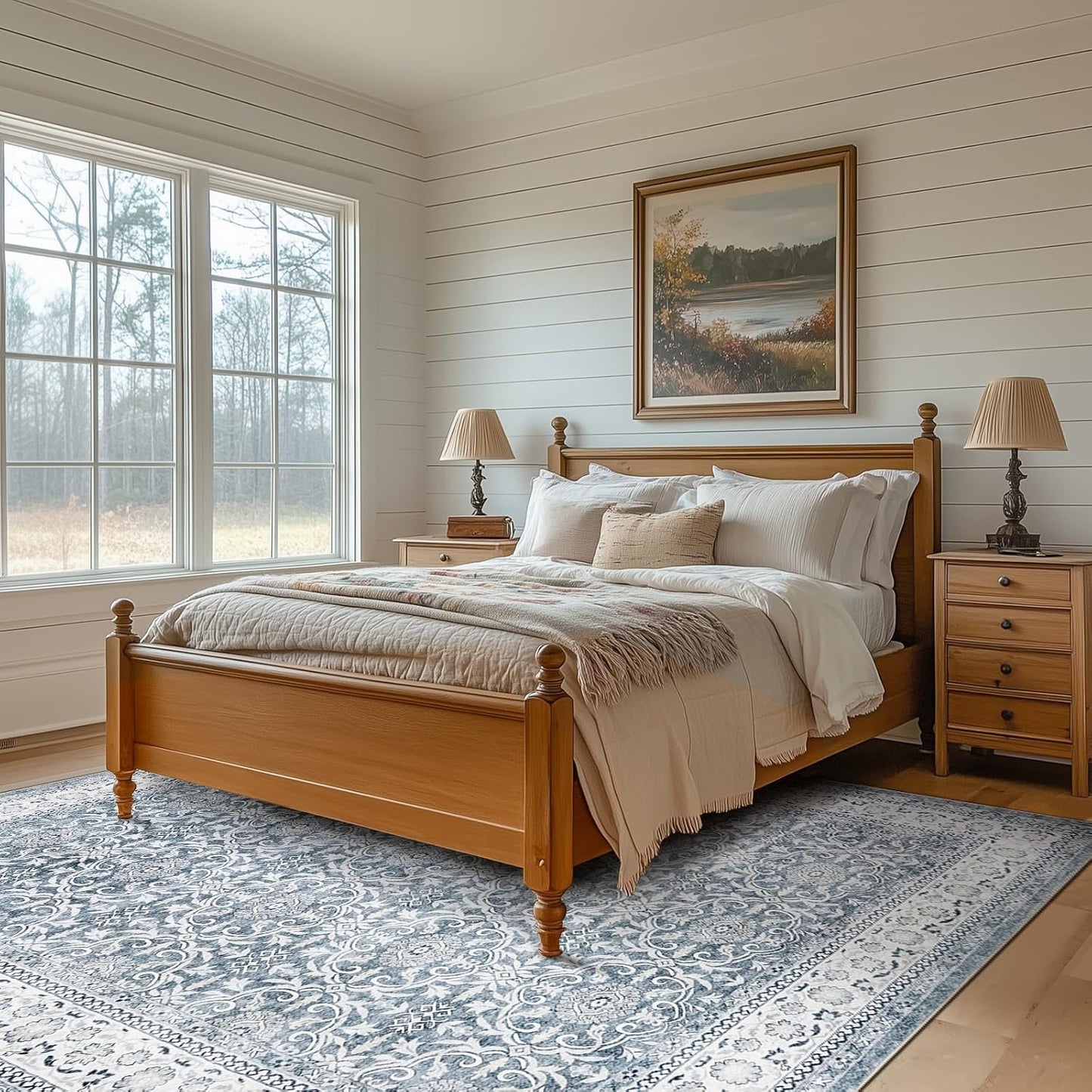 jinchan Floral 6x9 Area Rugs for Living Room - Machine Washable Vintage Distressed Boho Design Throw Rug Stain Resistant Carpet Low-Pile Thin Non-Slip for Bedroom Dining Room Nursery (6‘x9',Grey)