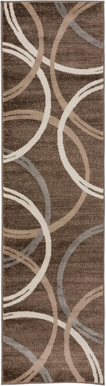 Rugshop Modern Wavy Circles Design Runner Rug 2'7" x 12' Brown
