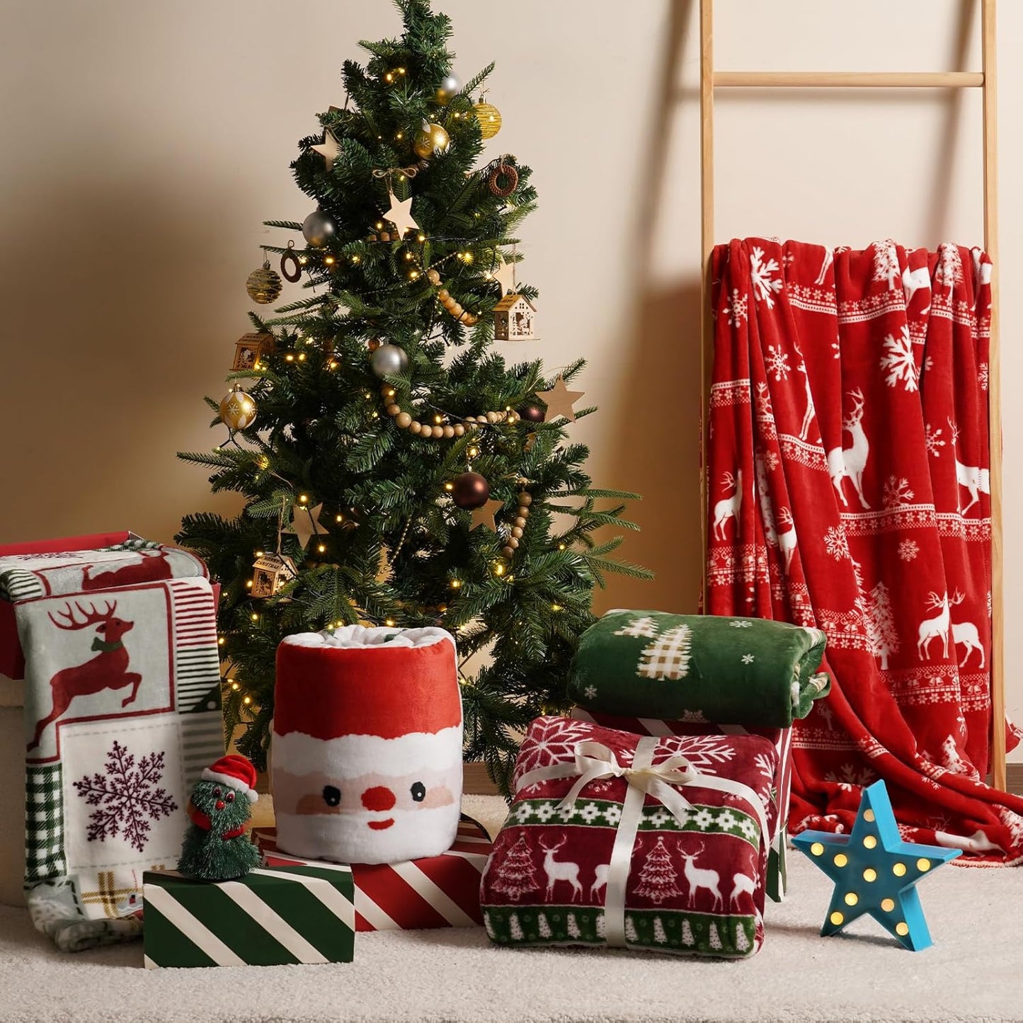 PHF Printed Fleece Blanket King Size, No Shed No Pilling Ultra Soft Plush Cozy Xmas Prints Theme Home Décor Flannel Blanket for Bed, Sofa, Couch and Gift, 108" x 90", Christmas Island