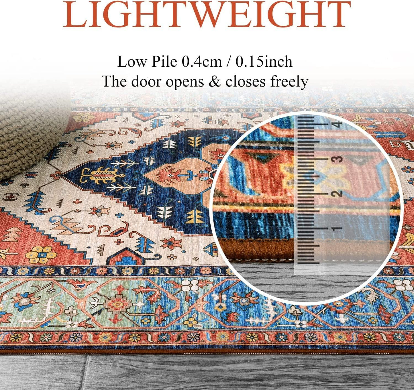 Lahome Boho 3x5 Washable Area Rugs, Small Non-Slip Bedroom Carpet Throw Low-Pile Rugs for Entryway Kitchen, Oriental Distressed Carpet for Bathroom Office Laundry Living Room, Rust