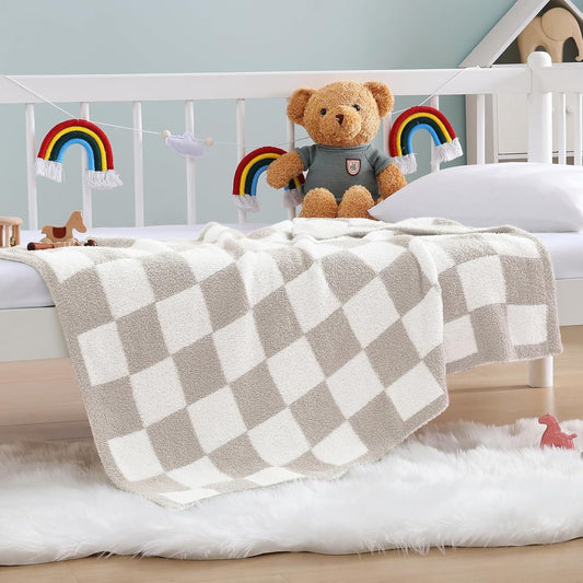 WRENSONGE Checkered Throw Blanket, Taupe Soft Cozy Fluffy Warm Hand Made Throw Blankets for Couch, Sofa, Chair, Bed, Camping, Picnic, Travel Lightweight Bed Blanket - 30"*40"