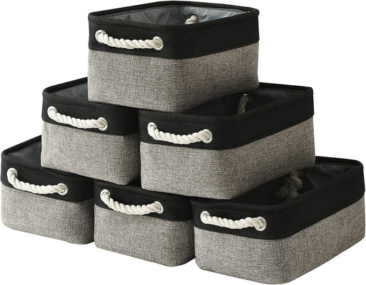 TcaFmac Storage Basket for Shelves - Small 6 Pack Fabric Storage Bins for Organizing, Collapsible Storage Cubes with Handle for Closet Cloth Toy Gift Kids (Black & Grey 11.8 x 7.8 x 5.2 inch)