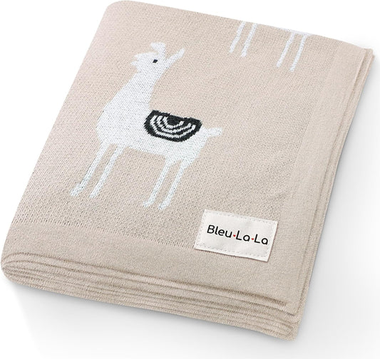 Unisex Cozy Receiving Swaddle Cuddle Stroller Crib Stroller 100% Fine Loomed Cotton Blanket - Quilt Blanket for Newborns, Infants Toddler, Boys and Girls (Llama - Cream)