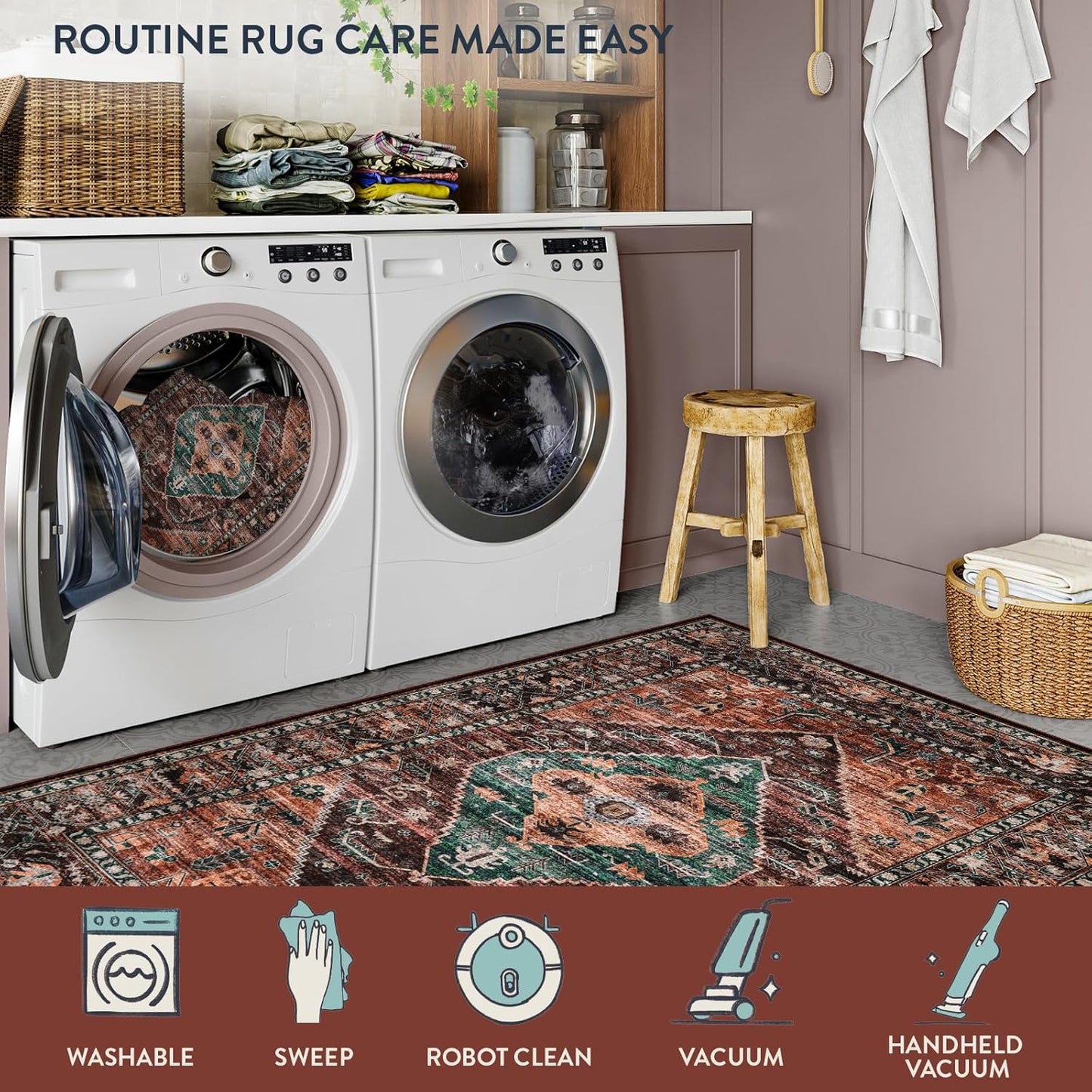 Lahome Area Rugs 5x7 for Living Room - Washable Non-Slip Ultra-Thin Bedroom Carpet, Non-Shedding Oriental Vintage Distressed Carpet Rug for Dining Room Office