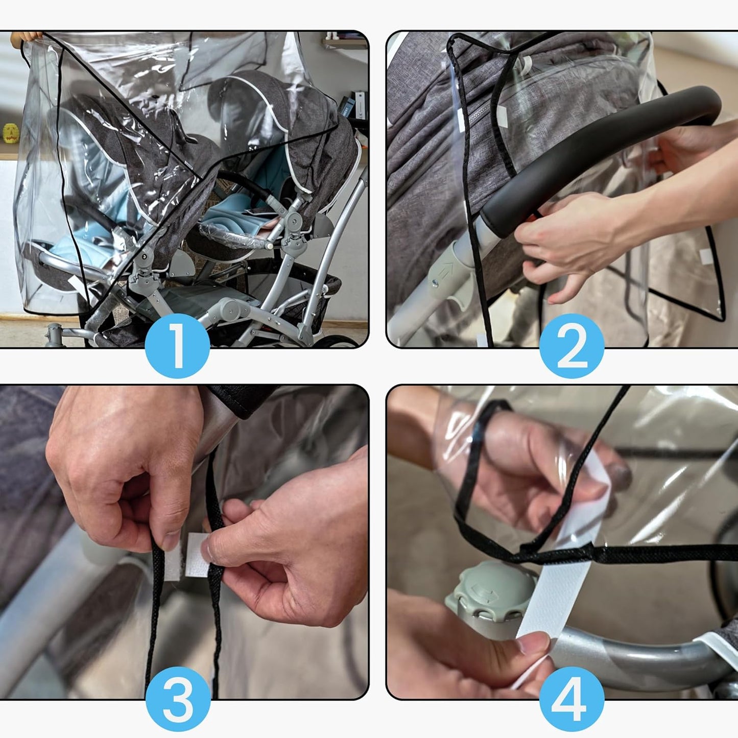 bemece Double Stroller Rain Cover, Weather Shield Double Stroller for Front and Rear Seats Twin Stroller, Baby Outdoor Activities Accessories, Protects Children from Rain, Snow, Wind