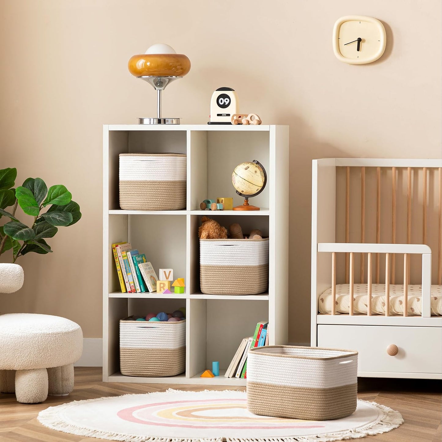 UBBCARE 4 Pack Baskets for Organizing, Woven Storage Baskets for Toys and Towel, Rectangle Cotton Rope Basket with Handles, 15''L x10''W x9''H, Brown