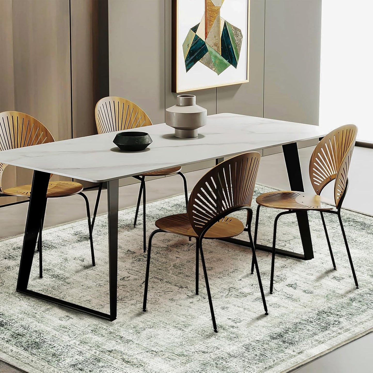 Washable Area Rug 4'x6' Floral Green Vintage Traditional Floor Cover Foldable Thin Rugs Retro Kitchen Indoor Distressed Non Slip Carpet Floral Print Mat Bedroom Living Room