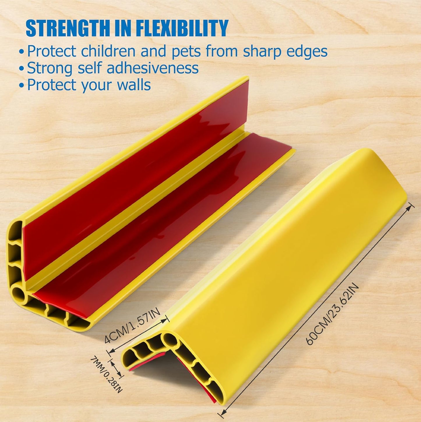 Wall Corner Edge Protector 4 Pack,1.57x1.57x23.62x0.28 inch Soft Baby Proof Corner Guards for Sharp Edges, Self-Adhesive Corner Protectors for Home, Kindergarten,Thickness-7mm(0.28 in)