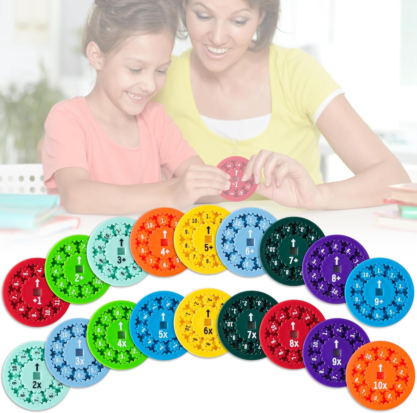 18Pcs Math Fidget Spinners Addition Subtraction Round Number Flying Fidget Spinner Division Multiplication Finger Spin Game Toys Educational Math Fact Games for Children Stimmers Fidgeters