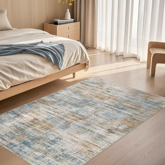 Area Rug for Living Room: 3x5 Washable Neutral Abstract Modern Soft Rugs Non Slip Indoor Floor Stain Resistant Carpet for Bedroom Dining Room Office Nursery - Blue Brown