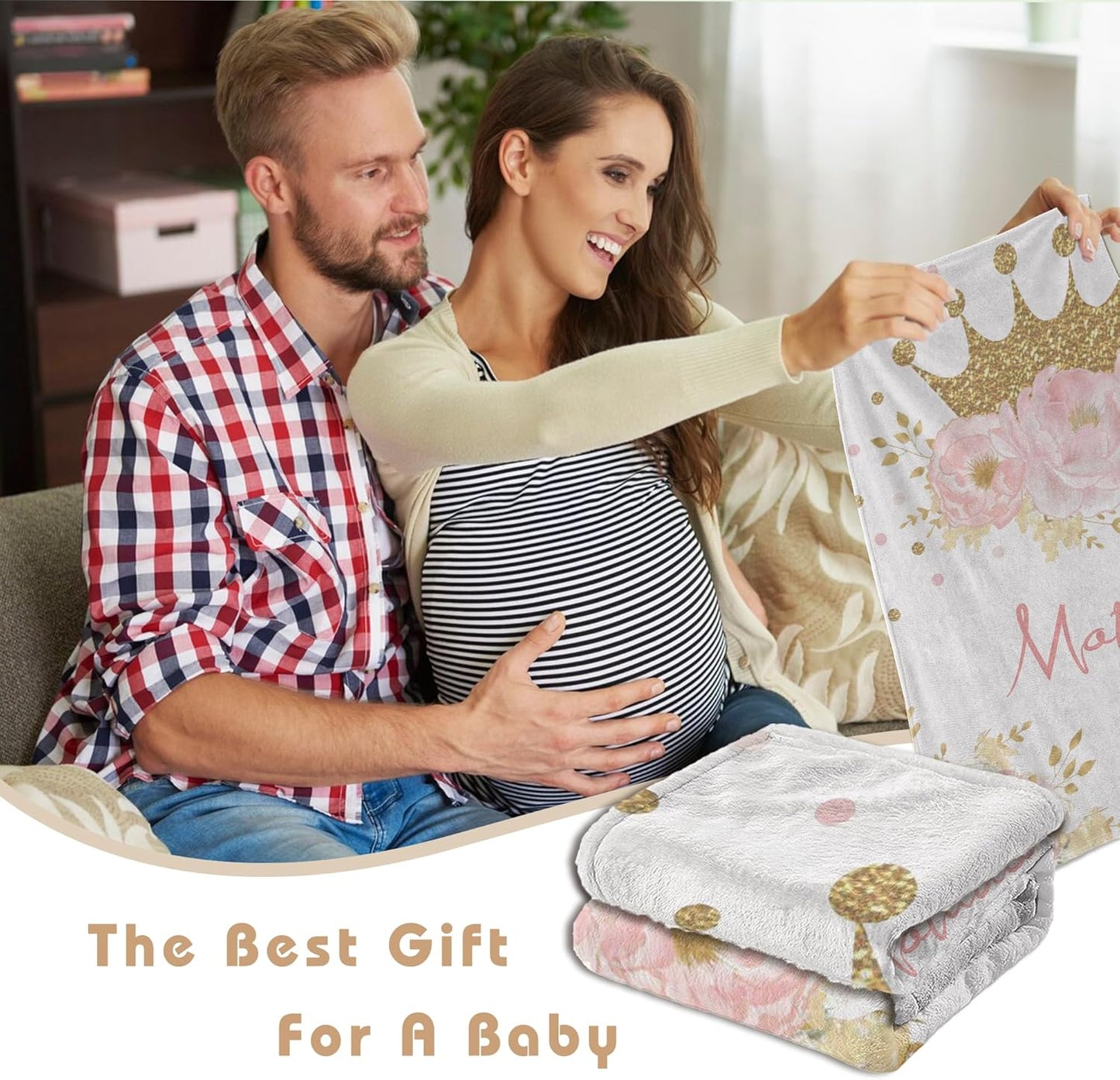 Personalized Crown Blanket for Baby Girl Custom Gifts for Baby Shower Birthday Christmas Customized Name Blanket for New Mom Newborn Gifts