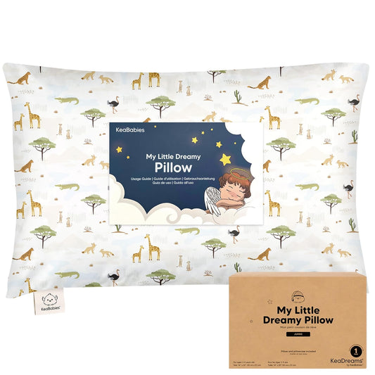 KeaBabies Toddler Pillow with Pillowcase, Jumbo 14X20 - Soft Organic Cotton Toddler Pillows for Sleeping - Machine Washable - Perfect for Travel, Toddler Bed Set (Grasslands)