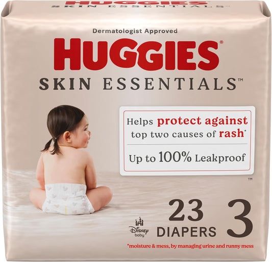 Huggies Size 3 Diapers, Skin Essentials Baby Diapers, Size 3 (16-28 lbs), 23 Count, Packaging May Vary